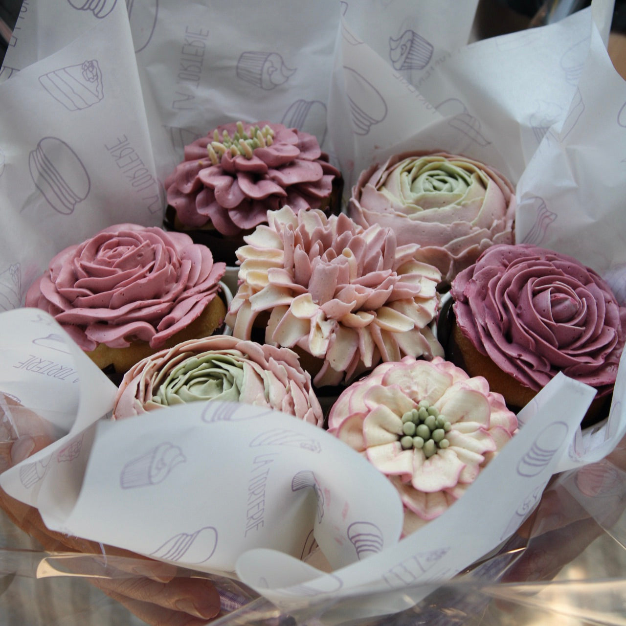 Bouquet cupcakes tonos rosados