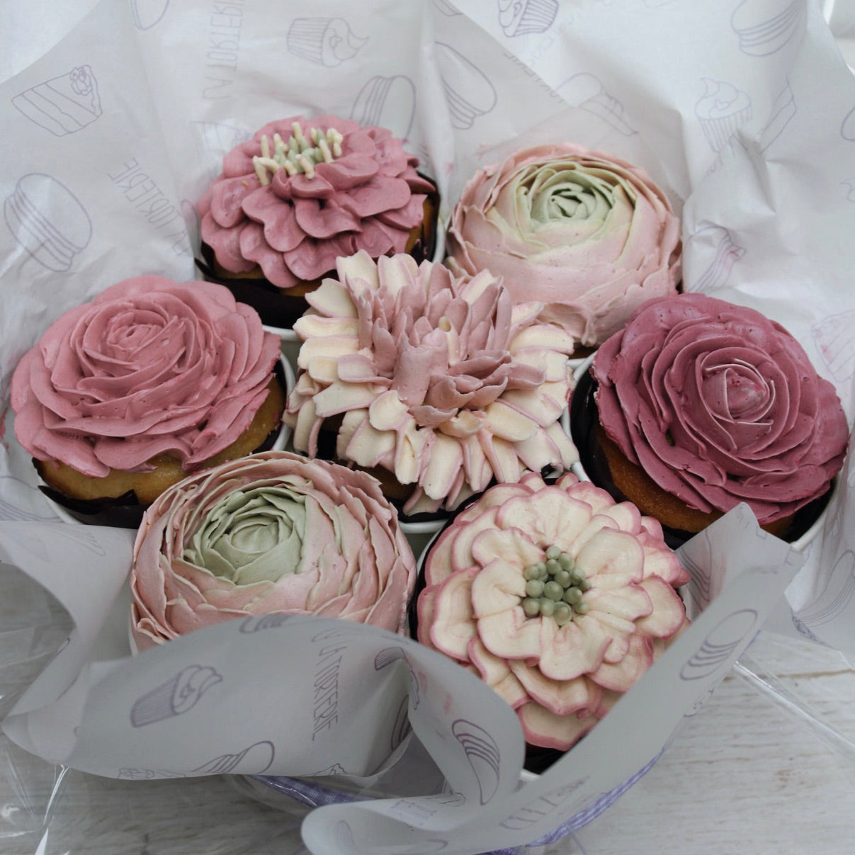 Bouquet cupcakes tonos rosados